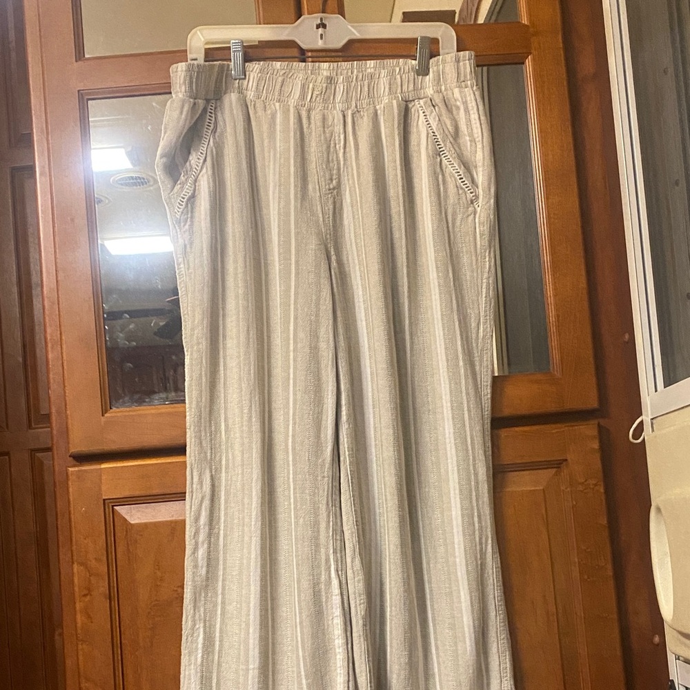 Briggs New York Linen Blend Wide Leg Comfortable Large Striped Pants Spring